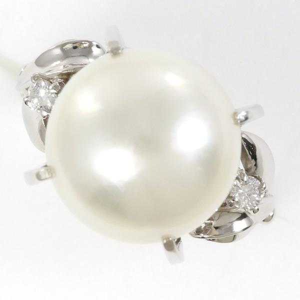 PT850 Platinum Pearl Ring with Diamond in Excellent Condition