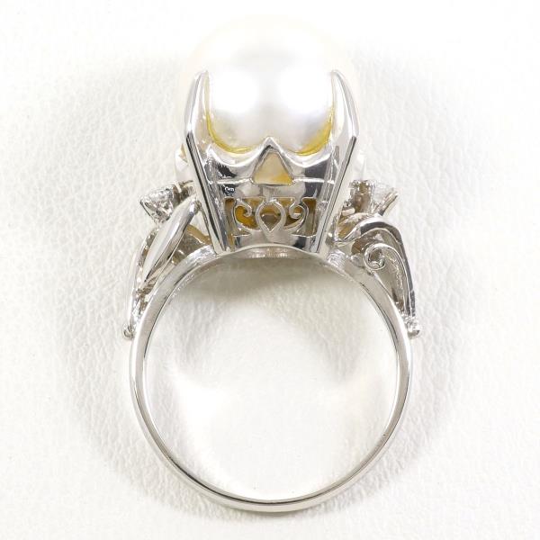 PT850 Platinum Pearl Ring with Diamond in Excellent Condition