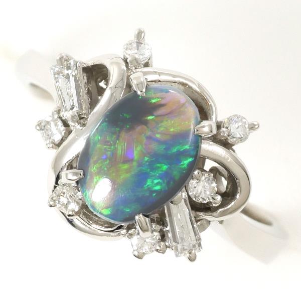 PT900 Platinum Ring Black Opal 0.58ct Diamond 0.26ct in Excellent Condition