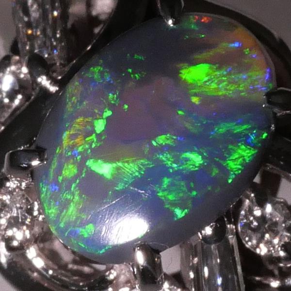 PT900 Platinum Ring Black Opal 0.58ct Diamond 0.26ct in Excellent Condition