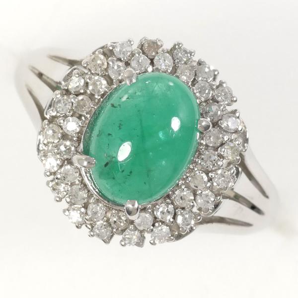 PT900 Platinum Ring with Emerald and Diamond in Excellent Condition