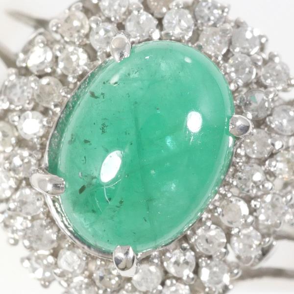 PT900 Platinum Ring with Emerald and Diamond in Excellent Condition