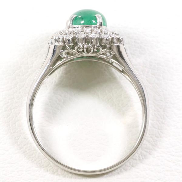 PT900 Platinum Ring with Emerald and Diamond in Excellent Condition