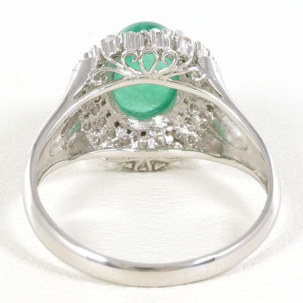 PT900 Platinum Ring with Emerald and Diamond in Excellent Condition