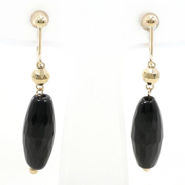 K10 Yellow Gold Onyx Earrings in Excellent Condition