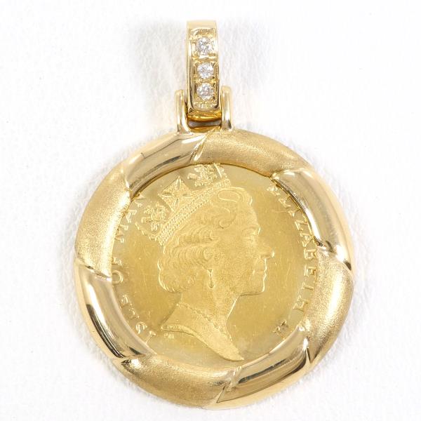 Isle of Man 1/2 Sovereign Coin K22/K18 Yellow Gold Diamond Pendant in Excellent Condition