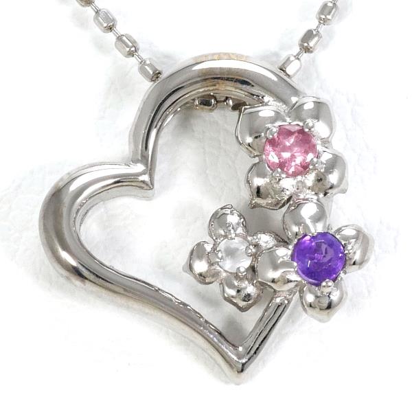 K18 White Gold Necklace with Pink Tourmaline, Amethyst, White Topaz in Excellent Condition