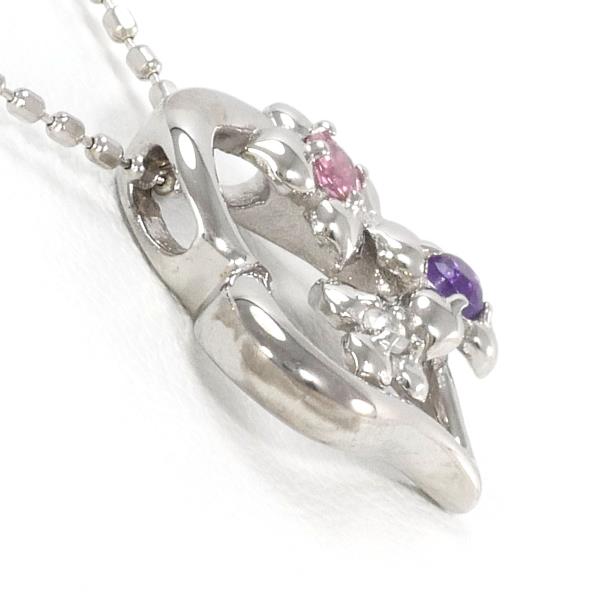 K18 White Gold Necklace with Pink Tourmaline, Amethyst, White Topaz in Excellent Condition