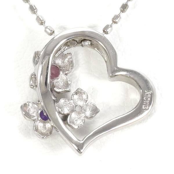 K18 White Gold Necklace with Pink Tourmaline, Amethyst, White Topaz in Excellent Condition