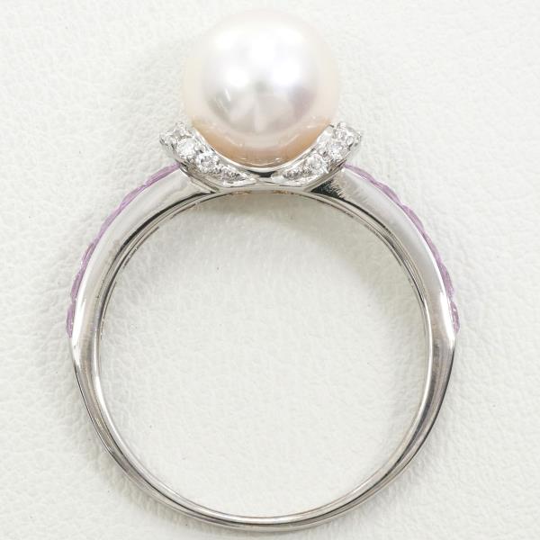 K18 White Gold Ring with Pearl and Pink Sapphire in Excellent Condition