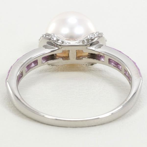 K18 White Gold Ring with Pearl and Pink Sapphire in Excellent Condition