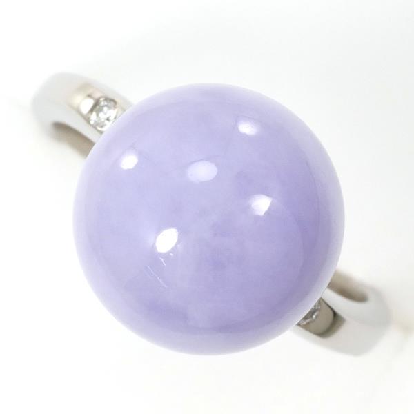 K18 White Gold Lavender Jade Diamond Ring 13 in Excellent Condition