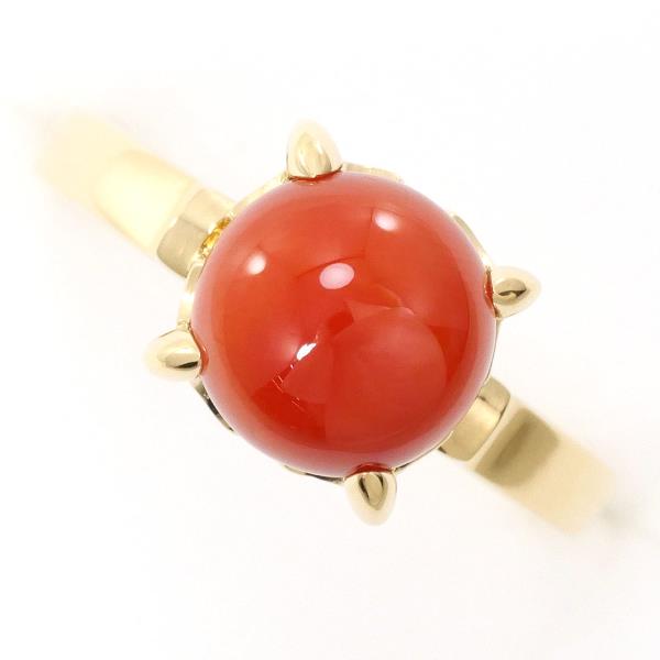 K18 Yellow Gold Coral Ring Size 12 in Excellent Condition