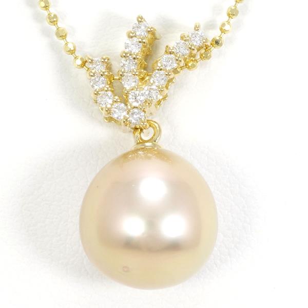 K18 Yellow Gold Pearl Diamond Necklace in Excellent Condition