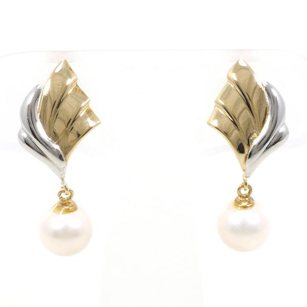 PT900 Platinum K18 Yellow Gold Pearl Earrings in Excellent Condition