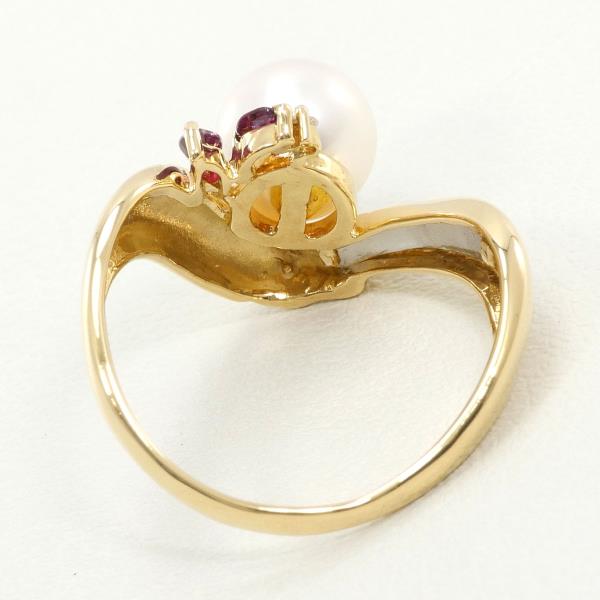 PT900 Platinum K18 Yellow Gold Pearl Ruby Diamond Ring in Excellent Condition