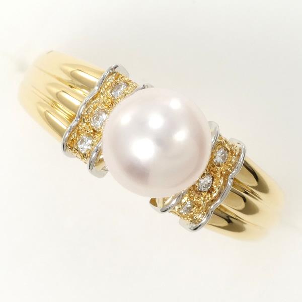 PT900 Platinum K18 Yellow Gold Pearl Ring in Excellent Condition