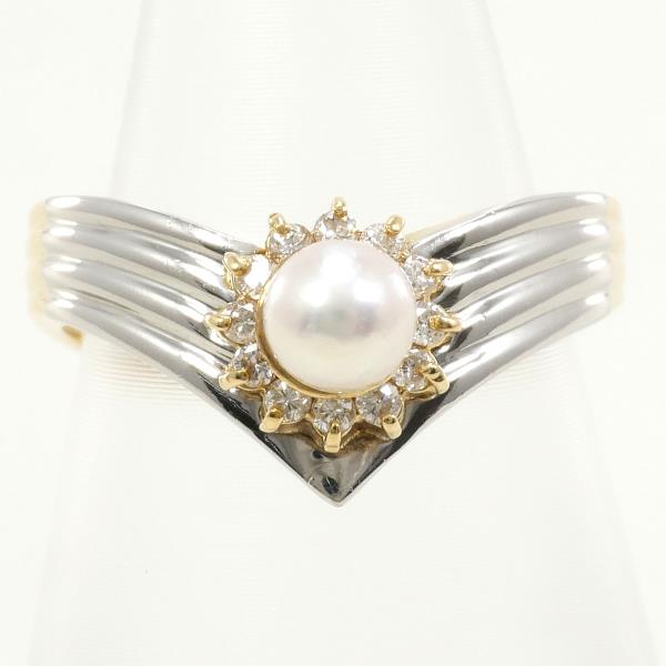 PT900 Platinum K18YG Pearl Ring 5.5 in Excellent Condition