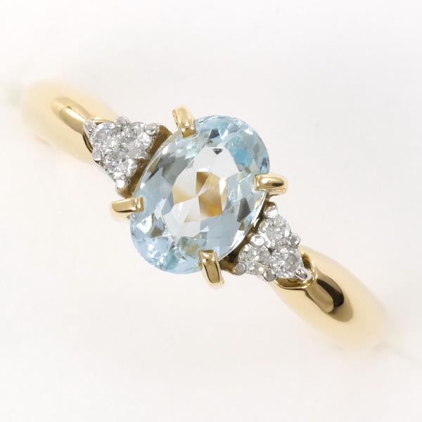 PT900 Platinum K18 Yellow Gold Blue Topaz Diamond Ring in Excellent Condition