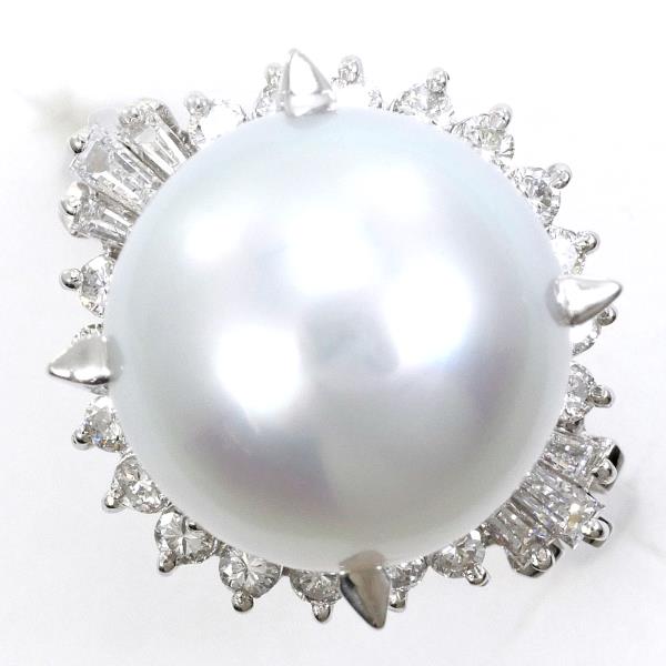 PT900 Platinum Ring 12mm Pearl Diamond in Excellent Condition