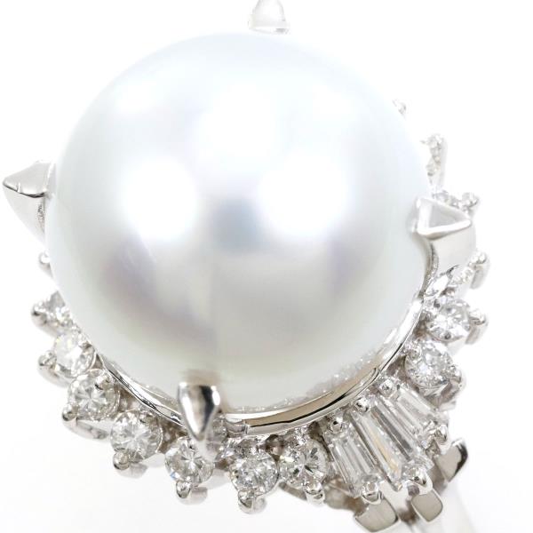 PT900 Platinum Ring 12mm Pearl Diamond in Excellent Condition