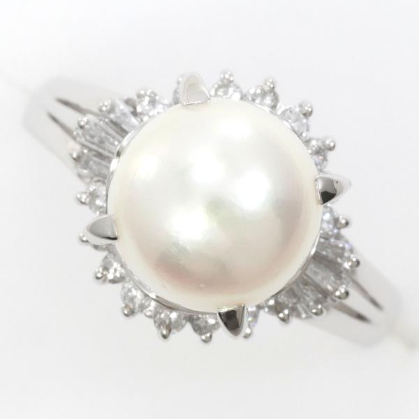 PT900 Platinum Ring 9mm Pearl Diamond