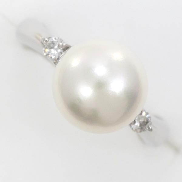 PT900 Platinum Ring 9mm Pearl Diamond in Excellent Condition