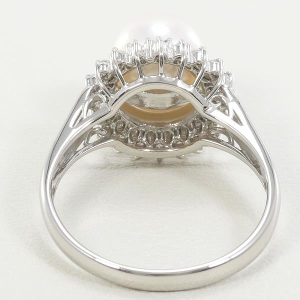 PT900 Platinum Ring 8mm Pearl 0.21ct Diamond in Excellent Condition