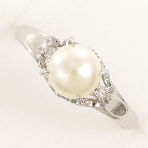 PT900 Platinum Ring with 6mm Pearl and Diamond in Excellent Condition