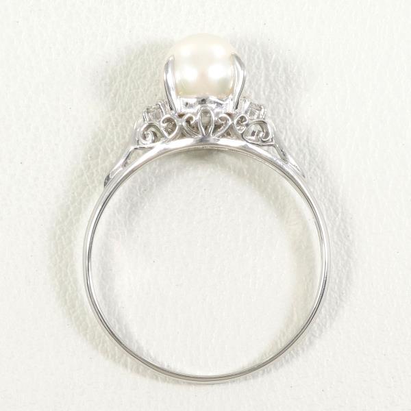 PT900 Platinum Ring with 6mm Pearl and Diamond in Excellent Condition