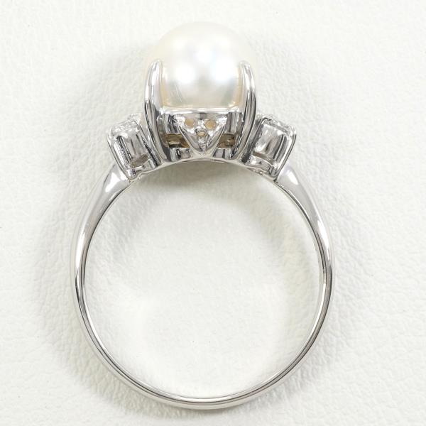 PT900 Platinum Pearl Ring with Diamond in Excellent Condition