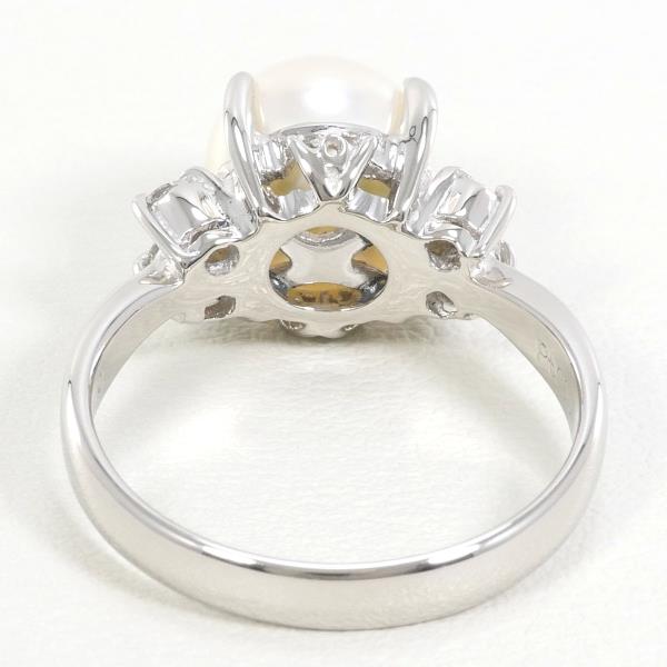 PT900 Platinum Pearl Ring with Diamond in Excellent Condition