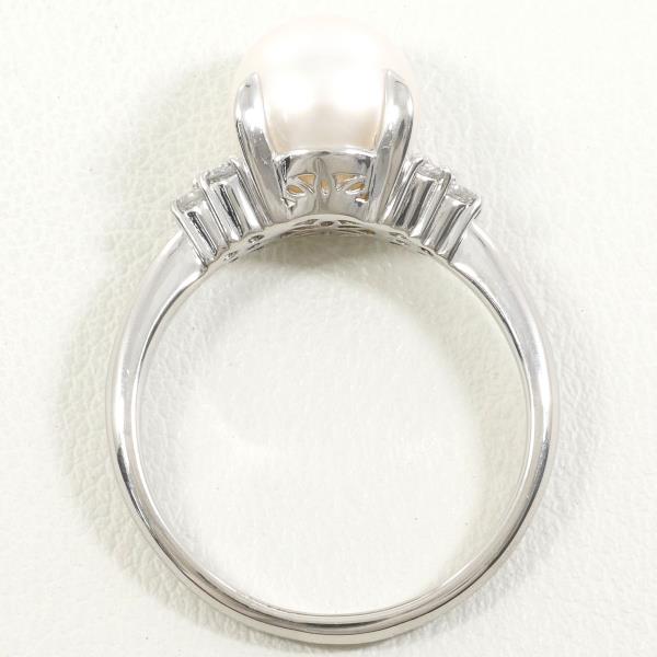 PT900 Platinum Ring Pearl 9mm Diamond 0.17ct in Excellent Condition