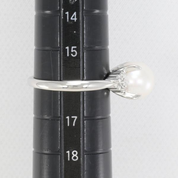 PT900 Platinum Pearl Ring 16号 9mm Diamond 0.17ct in Excellent Condition