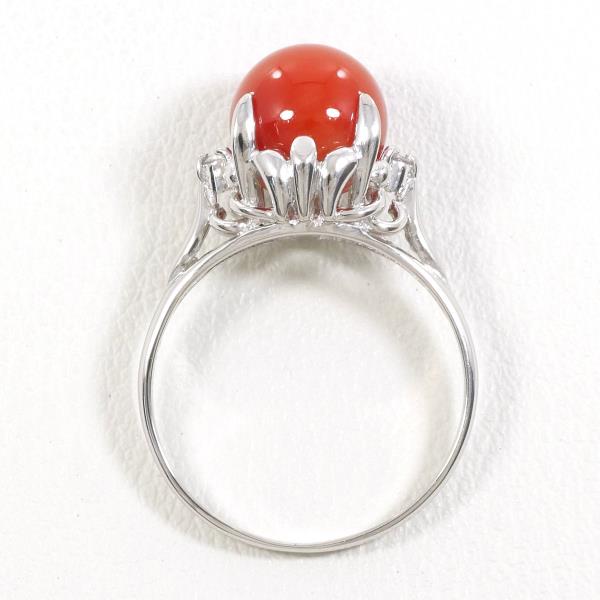 PT900 Platinum Ring with Coral and Diamond in Excellent Condition