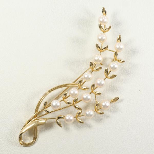 K18 Yellow Gold Pearl Brooch in Excellent Condition