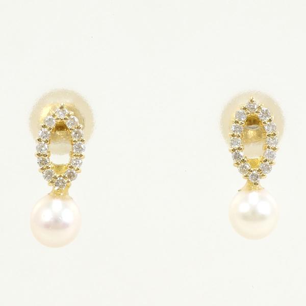 K18 Yellow Gold Pearl Diamond Earrings in Great Condition