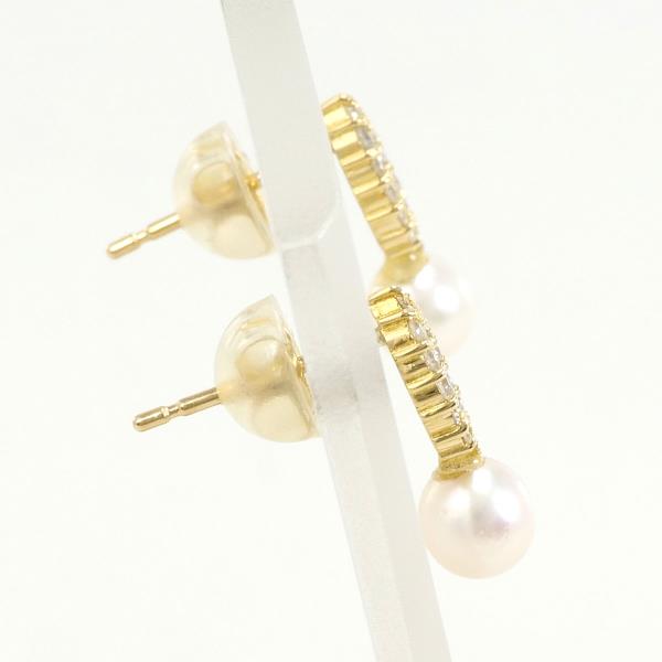 K18 Yellow Gold Pearl Diamond Earrings in Great Condition