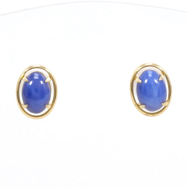 K18 Yellow Gold Star Sapphire Earrings in Excellent Condition