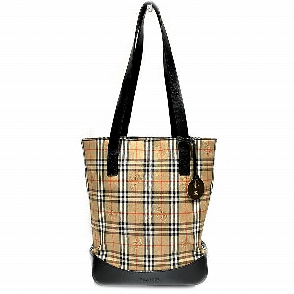 Burberry Nova Check Canvas Leather Tote Shoulder Bag