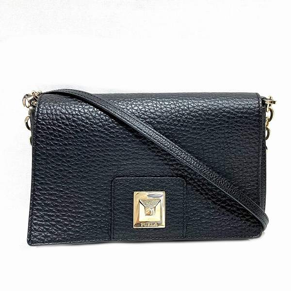 Furla Leather Chain Shoulder Bag Black