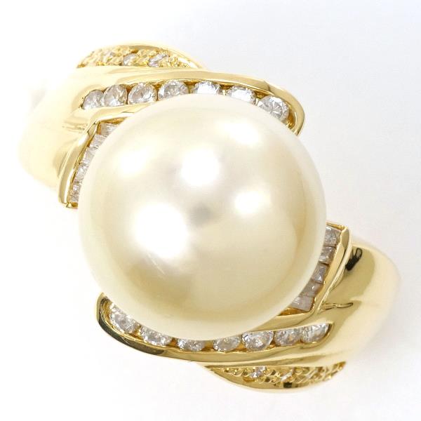 K18 Yellow Gold Ring with South Sea Pearl and Diamond in Excellent Condition