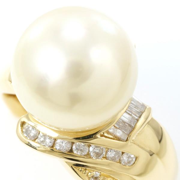 K18 Yellow Gold Ring with South Sea Pearl and Diamond in Excellent Condition