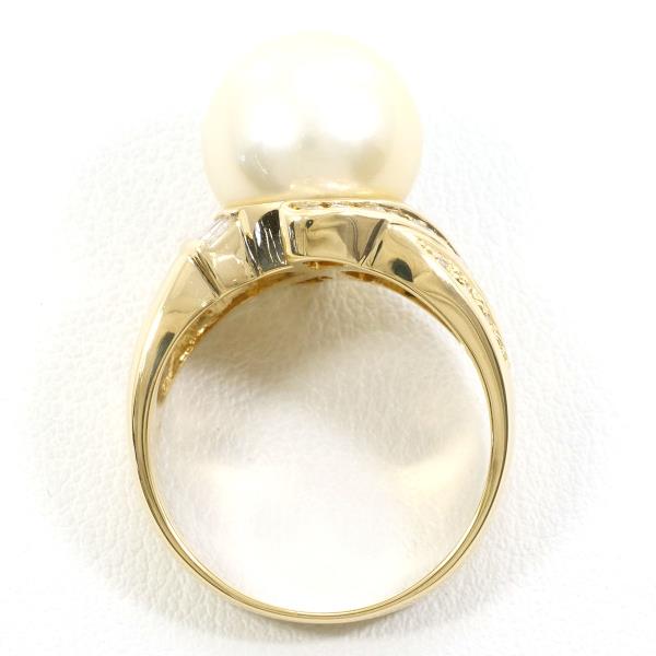 K18 Yellow Gold Ring with South Sea Pearl and Diamond in Excellent Condition