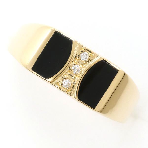 K18 Yellow Gold Onyx Diamond Ring 12.5 in Excellent Condition