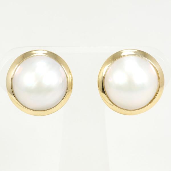 K18 Yellow Gold Mabe Pearl Earrings in Pristine Condition