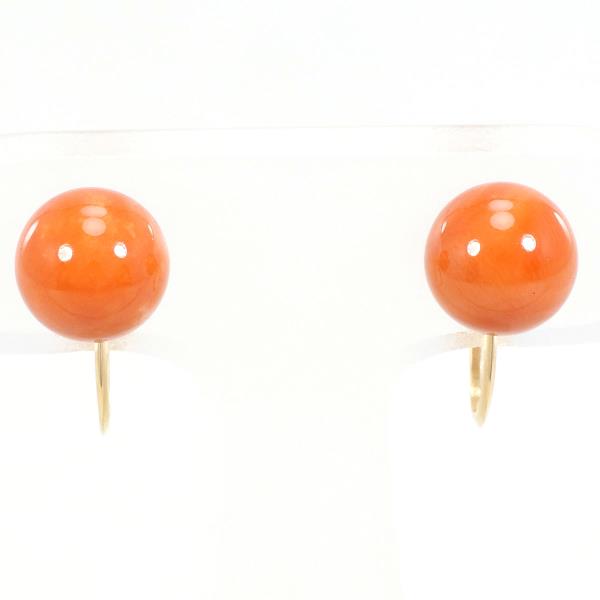 K18 Yellow Gold Coral Earrings in Excellent Condition