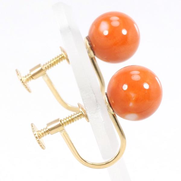 K18 Yellow Gold Coral Earrings in Excellent Condition