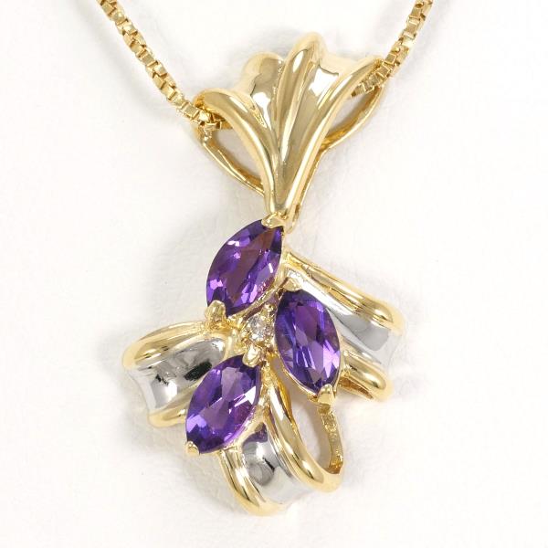 PT900 Platinum K18 Yellow Gold Amethyst Necklace 41cm in Great Condition