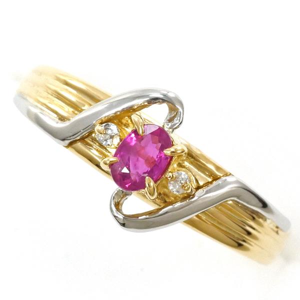 PT900 Platinum K18 Yellow Gold Ruby Ring 10.5 in Excellent Condition